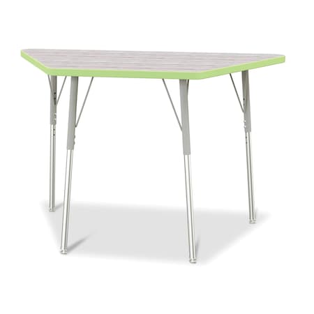 Jonti-Craft Berries Trapezoid Activity Table, 24 in. x 48 in., A-height, Driftwood Gray/Key Lime/Gray 6438JCA451